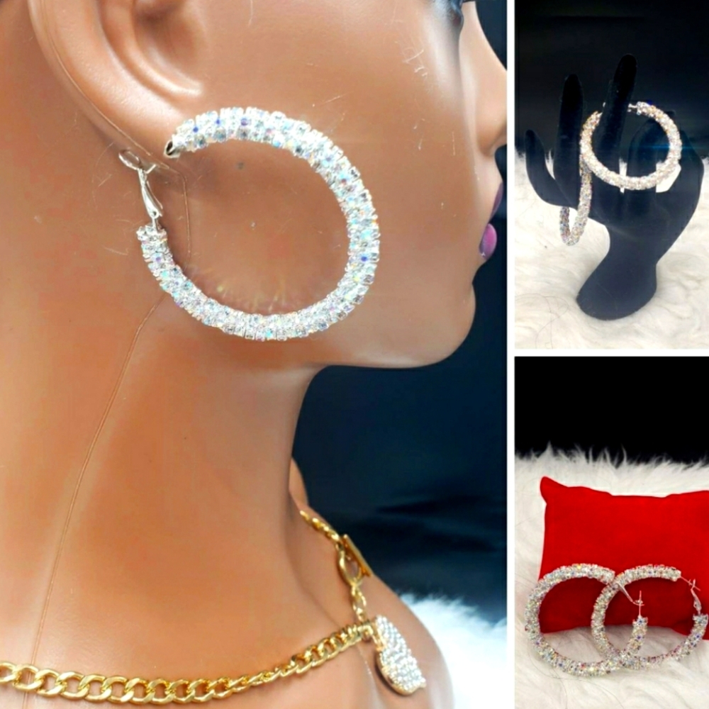 Silver High Fashion Medium Size Hoop Earrings